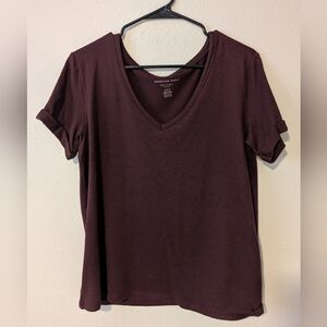 American Eagle Outfitters Women's Burgundy V-Neck Top